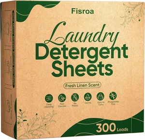 Travel Laundry Detergent Sheets, 300 Loads, Eco-Friendly, Plastic-Free, Fresh Li - Picture 1 of 12
