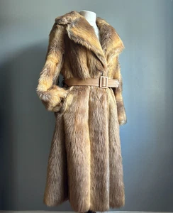 Vintage FAUX FUR COAT 10 Maxi long trench duster lush diva theatre 1960s - Picture 1 of 21
