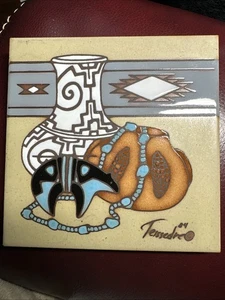 Azulejo pintado a mano Cleo Teissedre decoración suroeste cerámica Apox 6"x6" - Imagen 1 de 4