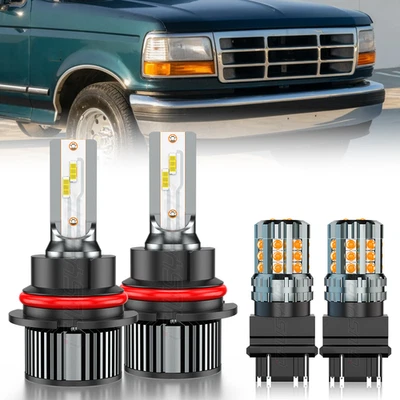 For Ford F150 F250 F350 Bronco 1992-96 LED Headlight+Turn Signal Light Bulbs Kit - Image 1 of 4