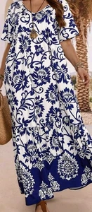 Blue & White Maxi Dress 24 - Picture 1 of 3