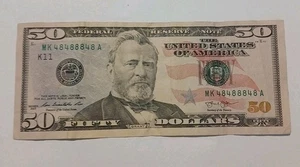 Unique Binary FANCY SERIAL NUMBER 2013 $50 Fifty Dollar Bill / Note  Mk48488848a - Picture 1 of 2