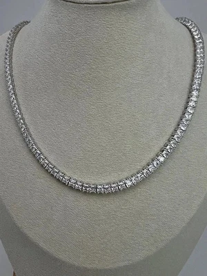 24Cts Princess Lab Created Diamond Tennis Necklace 14k White Gold Plated 18" - Image 1 of 3