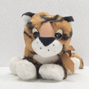 Tiger Cub Cat Kitten Purring 7" Plush Orange Black Stripe Cat Orange Bow - Picture 1 of 14
