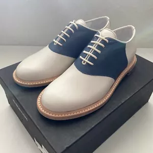 Scarpe da sella Band of Outsiders Deep Midnight blu bianco sporco tacco scivolato in pelle - Foto 1 di 8