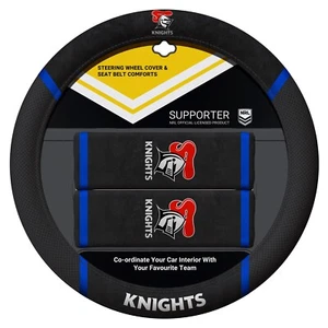84042 NEWCASTLE KNIGHTS NRL CAR STEERING WHEEL COVER & SEAT BELT COMFORTS PADS - Picture 1 of 1