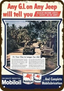1945 Zweiter Weltkrieg Jeeps & Tanks & MOBIL Öl Vintage-Look DEKO REPLIK METALLSCHILD - Bild 1 von 1