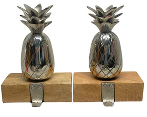 Set of 2 Tommy Bahama Silver Metal Pineapple Christmas Stocking Holders 5"Wx8"H - Picture 1 of 6
