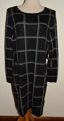 New Womens Cynthia Rowley Sweater Dress XL Black White Plaid Long Sleeve - Image 1 of 3