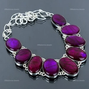Oval Purple Fire Labradorite Stone Bezel Chain Necklace Jewelry Sterling Silver - Picture 1 of 6