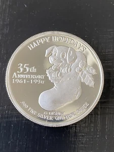 Moneda de plata fina 101 Dálmatas Disney 1996 1 T OZ .999 redonda 35 aniversario - Imagen 1 de 3