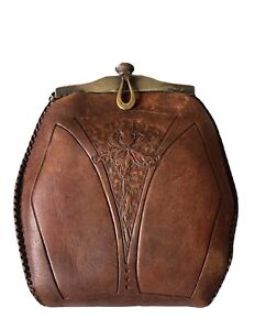 Jemco Arts and Crafts Tooled Leather Purse, Suede Lined, Art Nouveau 1910-1918,