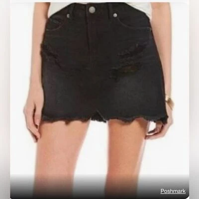 Chelsea and Violet distressed black denim mini skirt - Image 1 of 4