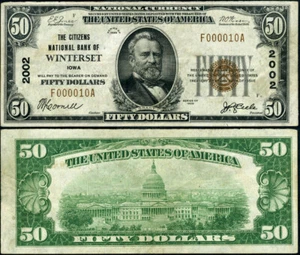 Winterset IA-Iowa $50 1929 T-1 National Bank Note Ch #2002 Citizens NB XF - Picture 1 of 3