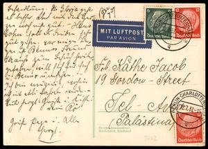 Judaica Deutschland alte Postkarte geschickt von Berlin nach Tel Aviv Palästina 1937 - Bild 1 von 2