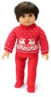 18 inch Doll Clothes for American Girl Boy-Red Reindeer Sweater and Red Pants 