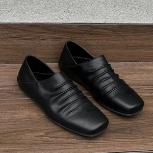 Mocassino stile francese retrò uomo donna plissettato punta quadrata scarpe basse nuove - Foto 1 di 16