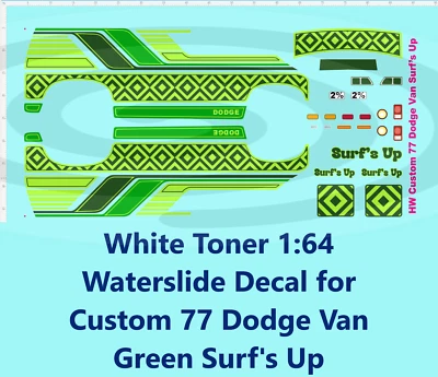 Calcomanía de tóner blanco 1:64 tobogán acuático para Dodge Van 77 personalizada verde surf's up Foto 1 de 3