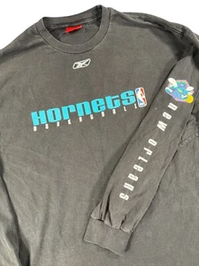 Vintage Reebok New Orleans Hornets T Shirt Mens XL Black Long Sleeve Logo 90s - Picture 1 of 13