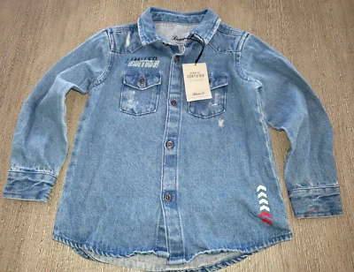 Niños DENIM CO. NUEVO NUEVO CON ETIQUETAS Azul CAMISA TOP Manga Larga BOTONES Envejecidos ¡LINDA MAMÁ! Foto 1 de 2