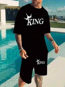 Men's Spring Summer Outfit 2-Piece Set Short Sleeve Shirt & Shorts Set 5XL BIG - Picture 1 of 7