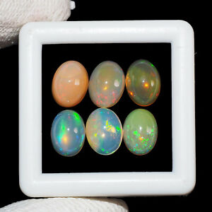 6 Pcs Natural Ethiopian Opal 8mm*6mm Oval Flashy Top Quality Cabochon Gemstones