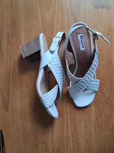 Worn Once - Dune London Jenies White Leather Woven Heeled Sandals UK Sz.6 w/ Box - Picture 1 of 6