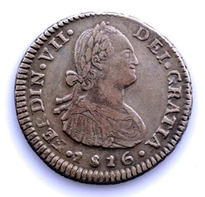SC-Spain-Fernando VII. 1 Real 1816 FJ. SANTIAGO. MBC+/VF+ Plata 3,4 g. ESCASA - Imagen 1 de 2