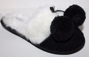 Aerosoles Women's 5 5.5 6 Black Knit Scuffs Slippers Fur Lining Memory Foam 