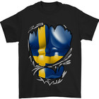 Gym Swedish Flag Ripped Muscles Sweden Mens T-Shirt 100% Cotton