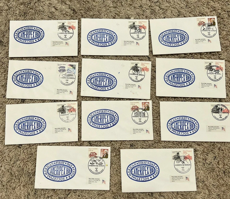 1986 INVESTOR LOT OF 11 CHICAGO AMERIPEX FDC US COVERS - Image 1 of 4