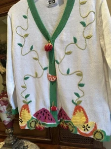 STORYBOOK KNITS 1x SWEATER CARDIGAN DANGLING FRUITS similar QUACKER FACTORY XL - Picture 1 of 5