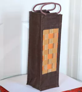 Natürliche Jute Flasche Sackleinen Stroh handgewebt Geschenk Tragetasche Baumwolle gewebter Griff - Bild 1 von 5