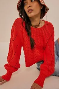 Free People Sandre Pullover Pulli mit Zopfmuster Rot Größe S UVP 140€ - Bild 1 von 1