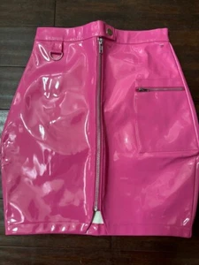 NWT Y2K Patent Leather Faux Zip Up Fuschia Hot Pink Punk Party Skirt S 2 - Picture 1 of 3