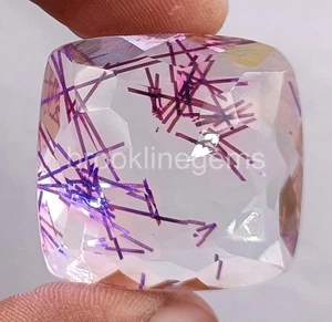 Purple Rutilated Quartz 76.25 Ct Cushion Cut EGL Certified Loose Gemstone 5ARC - Imagen 1 de 6