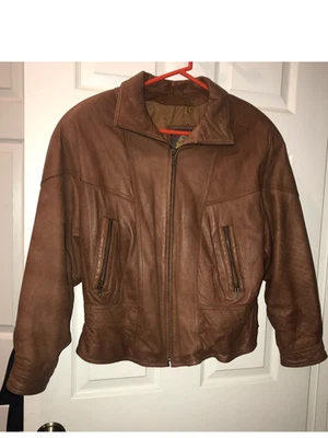 Genuine leather bomber jacket-Cognac Brown (L) woman - Image 1 of 4
