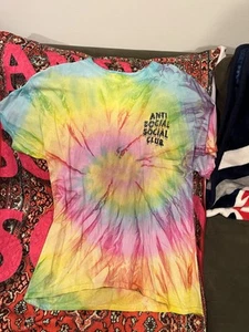 Anti Social Social Club Tie Dye Rainbow Size L Pre Owned T-shirt ASSC - Picture 1 of 5