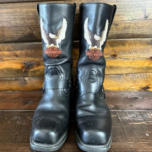 Hombres Harley Davidson Botas de Cuero Negras Darren Arnés Bordado Águila Talla 9.5 - Imagen 1 de 16