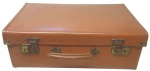Vintage 40s / 50s Hard Casing Brown Weekend Small Sized Suitcase - Picture 1 of 9