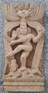 Shiva Hand-Carved Wooden Sculpture/Antique Indian Art/Vintage/Wall Plaque - Picture 1 of 4