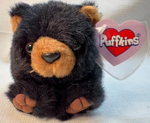 Vintage SWIBCO PUFFKINS Plush Toy with Tags-BENNY The BLACK BEAR - Picture 1 of 4