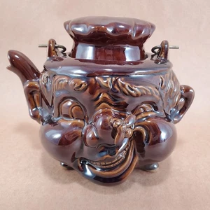 RARE VINTAGE Tilso Chef Bee Nose Teapot ALL BROWN Glaze Anthropomorphic Japan - Picture 1 of 10