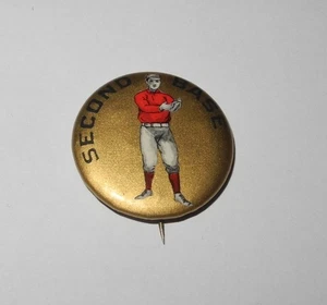 1896 Baseball Position Player Second Base Advertisement Gold Color Pin Button - Picture 1 of 2