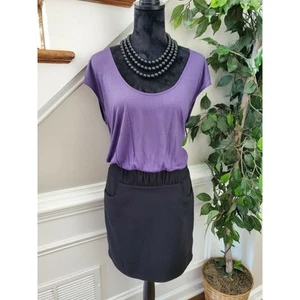 Daisy Fuentes Women Black/Purple Rayon Sleeveless Scoop Neck Knee Length Dress S - Picture 1 of 12