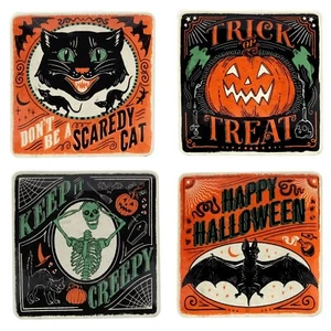 Certified Halloween Vintage Style Scaredy Cat 8.5in Dessert Plates Set of 4 - Picture 1 of 2