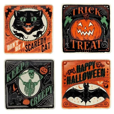 Certified Halloween Vintage Style Scaredy Cat 8.5in Dessert Plates Set of 4 - Image 1 of 2