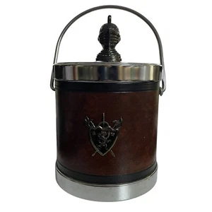 Ice Bottle Bucket Wine Cooler Vintage Retro Brown With Handle Crest Knight Decor - Picture 1 of 13