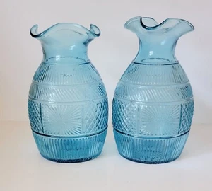 Vintage Clevenger New Jersey 3 Mold Blown Vases Diamond Sunburst Blue 7"  - Picture 1 of 3