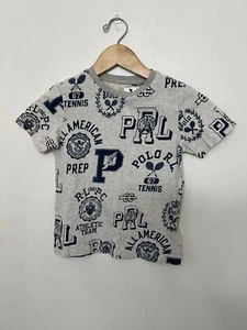 NEW Polo Ralph Lauren T-Shirt Logo All Over Gray Blue Boys 6 Prep Athletic Team - Picture 1 of 4